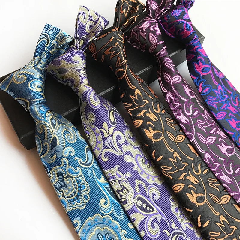 Luxury Men's 8cm Jacquard Paisley Polyester Tie Floral Jacquard Print Custom Logo for Formal Casual and Party Styles