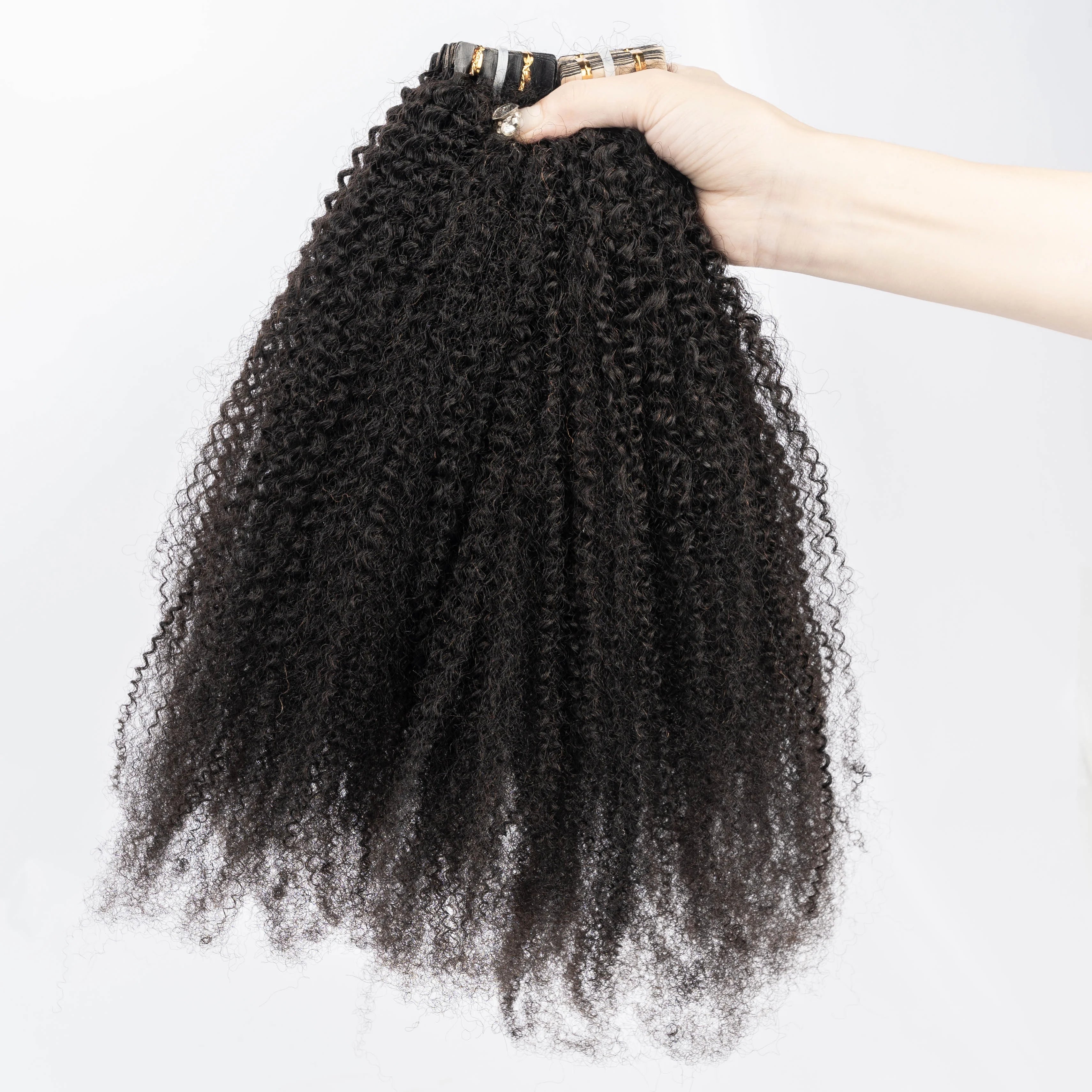 12A Indian Afro Kinky Curly Tape in Human Hair 40pcs/100g Wholesale 4b4c Kinky Coily Tape Ins 10-30inch