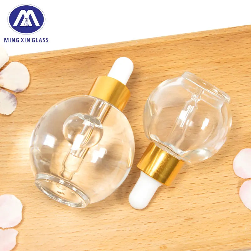 Spherical Glass Bottle with Ball-Shape Cap Refillable Essence and Serum Pipette for Aromatherapy Massage Oils Skin Care Cream