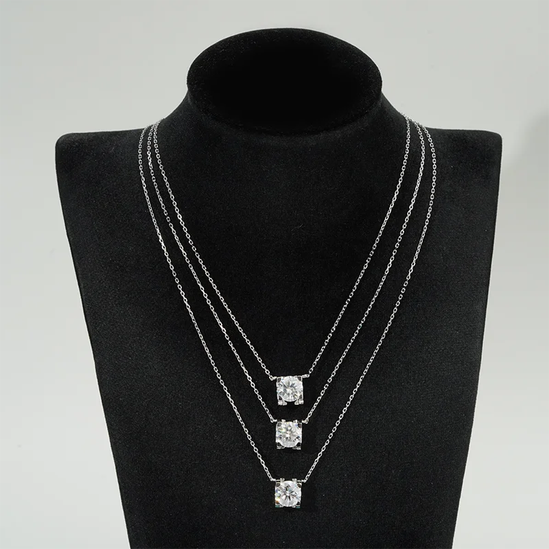 Starsgem  Round Brilliant Cut Moissanite 1ct 6.5mm D VVS S925 Real Gold Coated Silver Gemstone Necklace