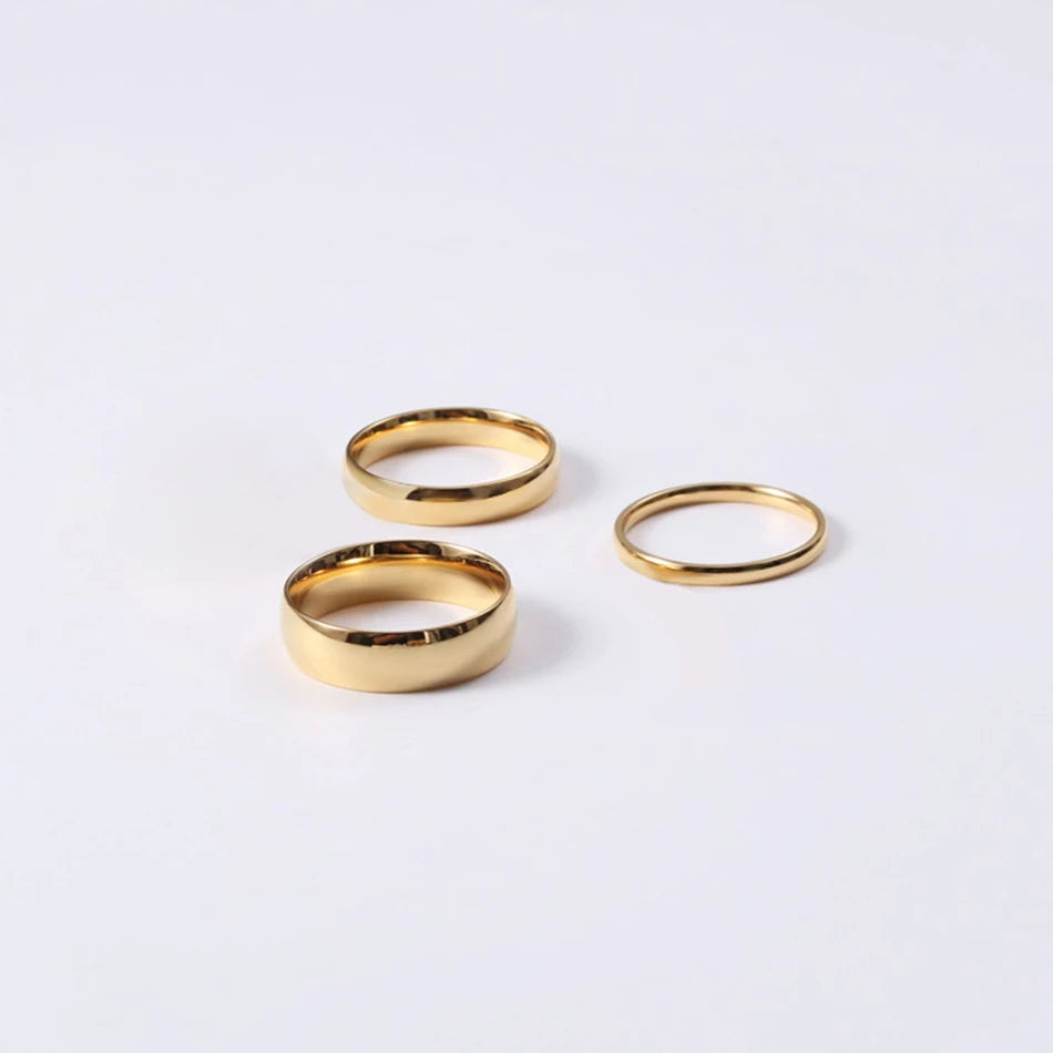 INS Simple 316L Stainless Steel 14K Gold Plated High Polish 3MM Wide Wire Hoop Circle Finger Ring Rings Jewelry