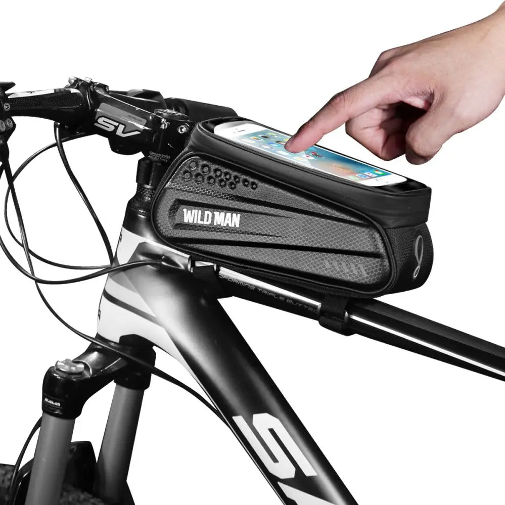 WILDMAN EVA Front Tube Cycling Bag Waterproof Reflective Bike Accessories with Touchscreen Phone Case for MTB Bike Top Tube Bag