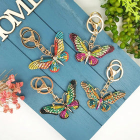 Cute Butterfly Crystal Rhinestone Sparkling Keychain Bag Pendant Charm Decoration for Women Metal Butterfly Key Chains Wholesale