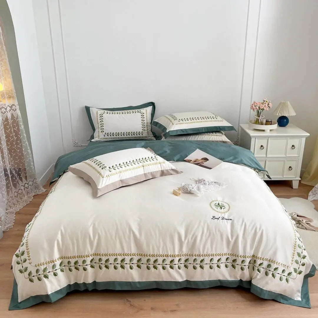 Luxury Embroidery Duvet Cover Patchwork Bed Sheet Premium Quality 100S Australia Cotton Pillow Cases White Bedding Set
