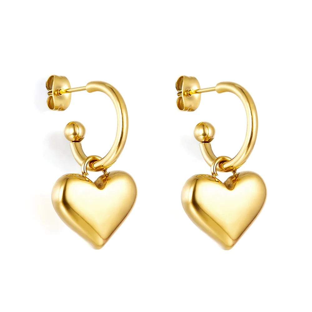 Simple Creative Heart Earrings Valentine's Day Gifts 18k Gold Plated Stainless Steel Heart Stud Earrings for Women
