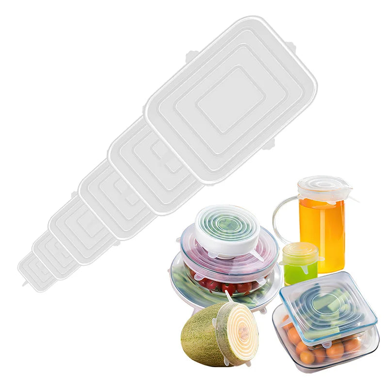 6pcs Reusable Silicon Stretch Lids Universal Lid Silicone Food Wrap Bowl Pot Lid Silicone Cover