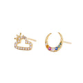 Fashion Jewelry 925 Sterling Silver Earrings Moon Cloud Colored Diamond Zircon Gold Plated Stud Earrings Women