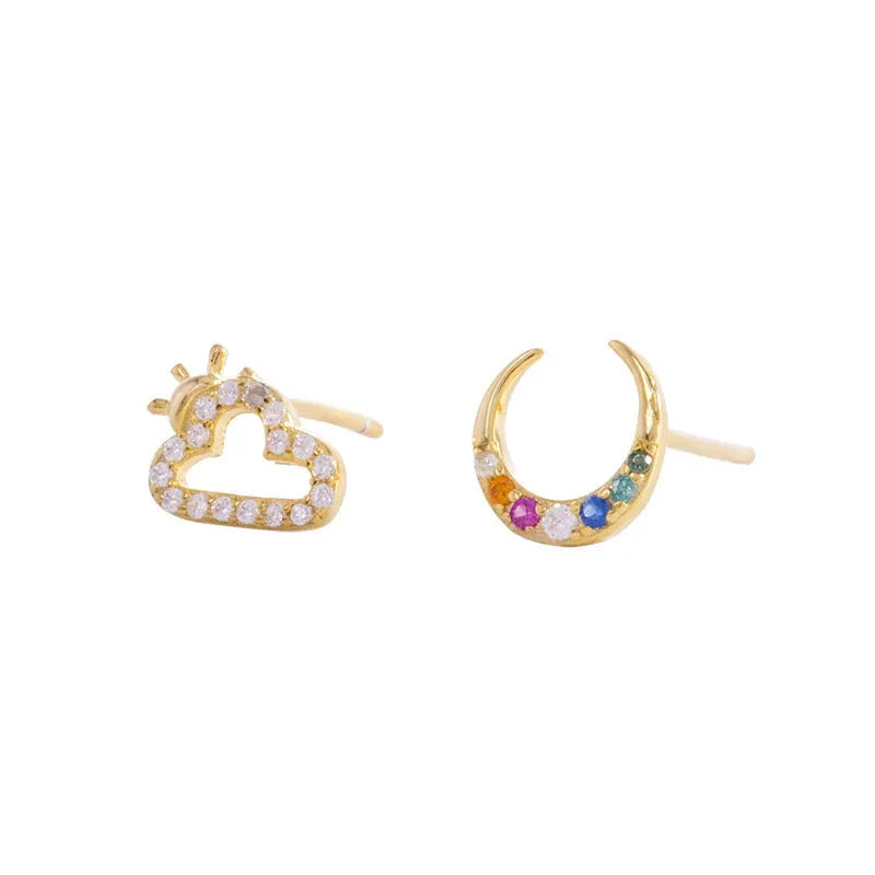 Fashion Jewelry 925 Sterling Silver Earrings Moon Cloud Colored Diamond Zircon Gold Plated Stud Earrings Women