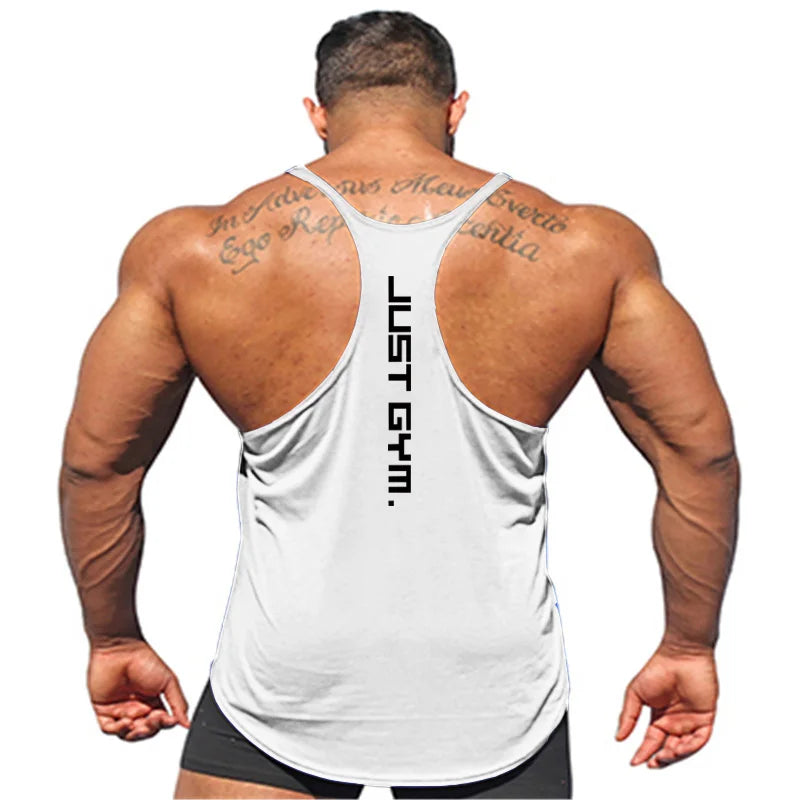Summer Y Back Gym Stringer Tank Top Men Cotton Bodybuilding Sleeveless Fitness Vest Sportswear Muscle Singlets Workout Tank