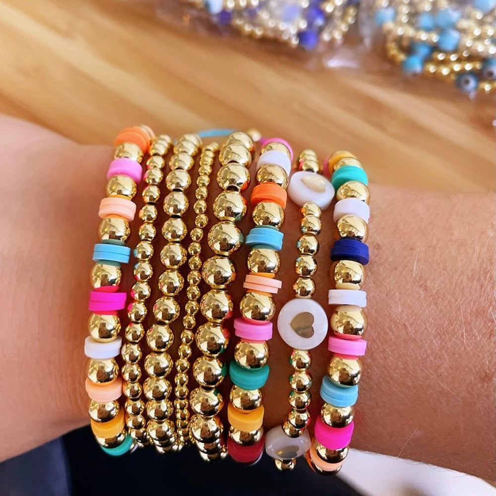 Go2boho Handmade Beaded Bracelet Women Boho Link Chain Accessories Gold Plated Beads Colorful Rainbow Fashion Jewelry Bracelets