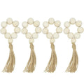 Farmhouse Beaded Housewarming Gift Table Setting Wedding Party Decor Accessories Napkin Holder Wood Napkin Rings with Tassels
