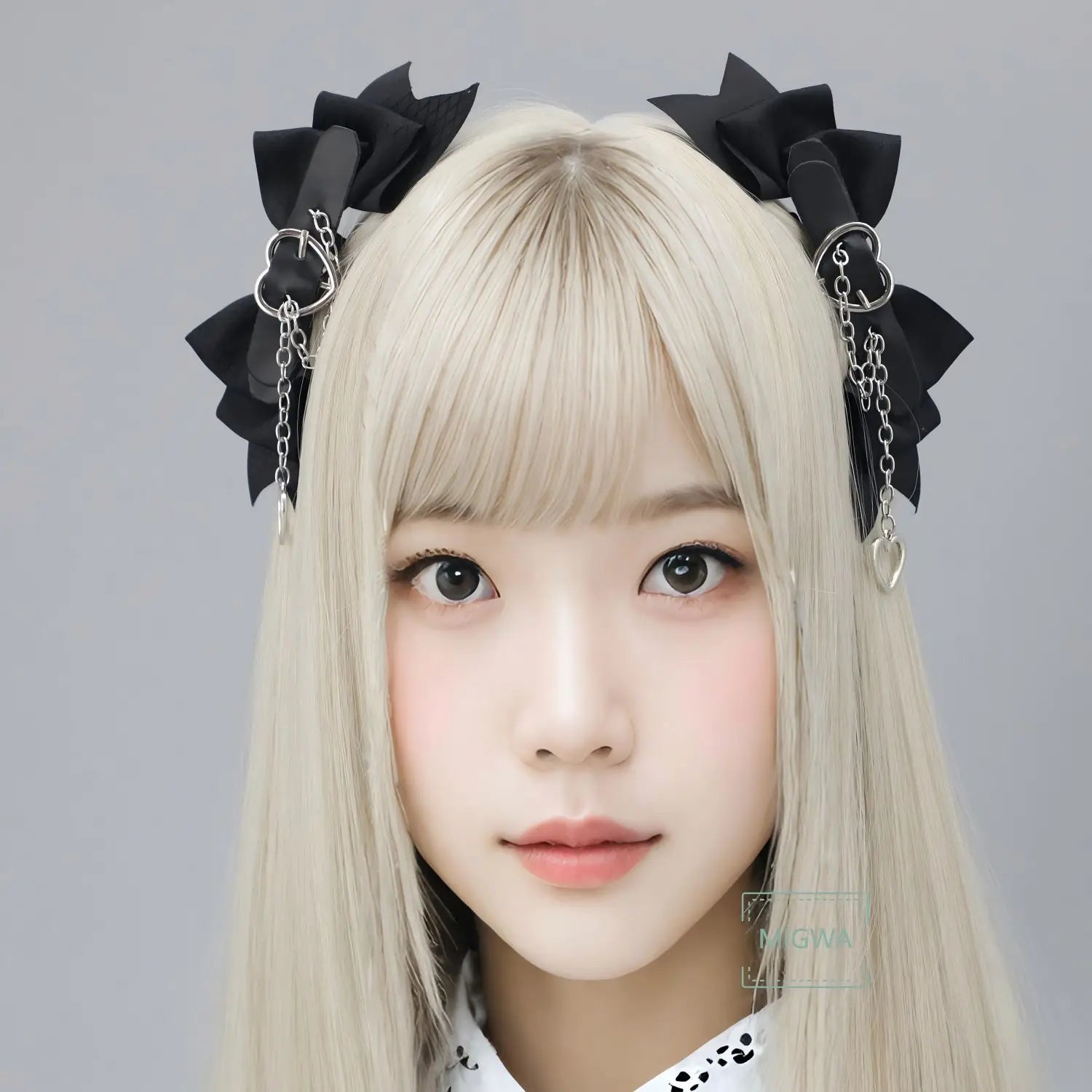 L0006 Black Sweet Punk Lolita JK Bow Heart Hairpins Handmade Cool Girl