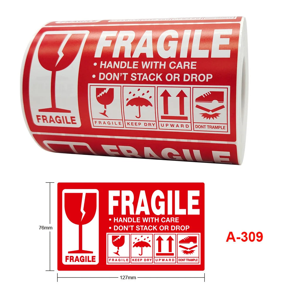 Customised Thank You Do Not Drop Warning Sticker Candle Fba Shipping Suffocation Roll Red Fragile Packaging Warning Label