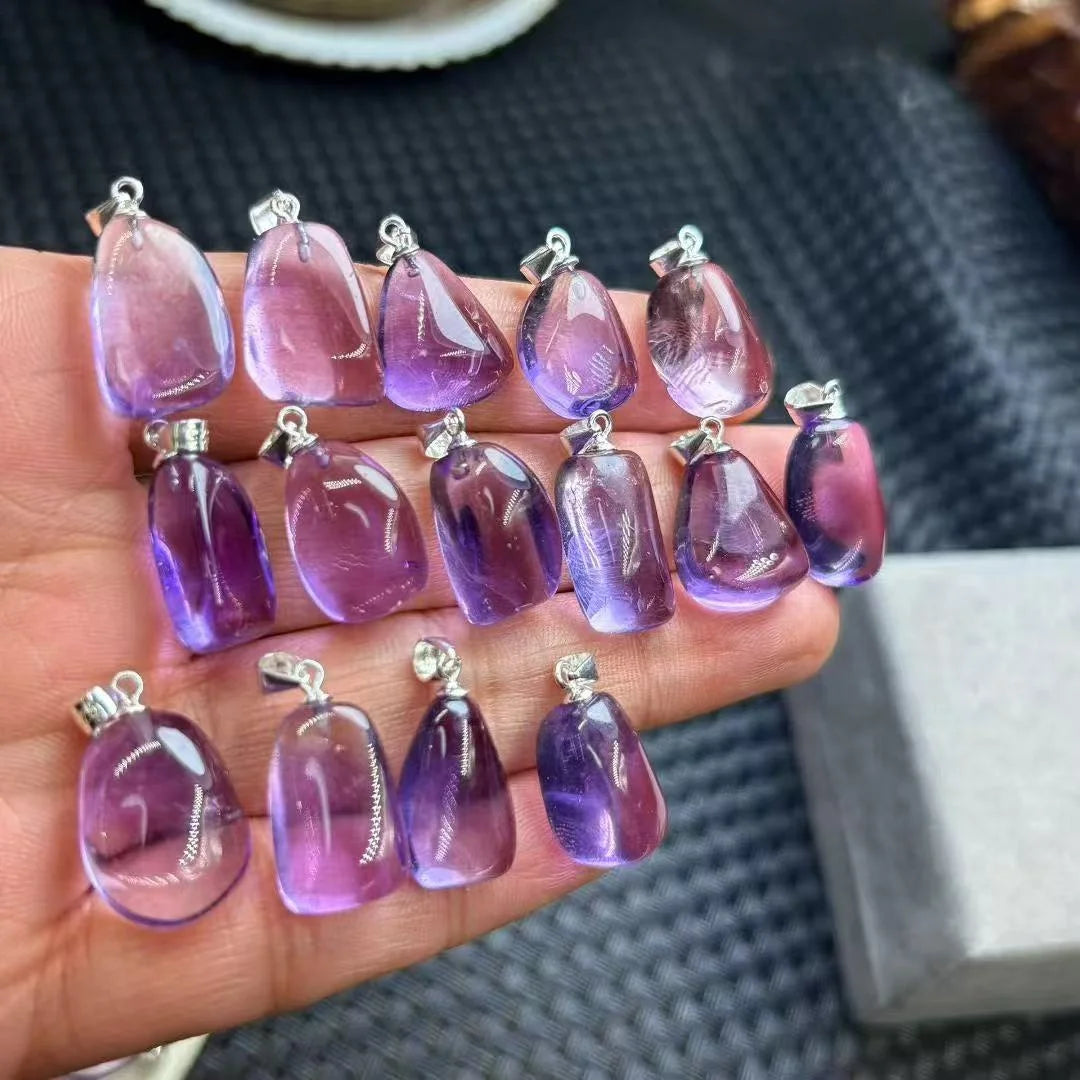 Handmade 925 Sterling Silver Crystal Healing Stone Natural Amethyst Pendant for Relieving Negative Emotions