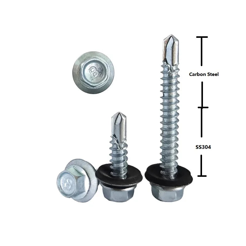 Factory Custom Stainless Steel Bi Metal Hex Washer Head Tek Self Drilling Screw DIN7504