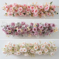 FTR022 Wholesale Artificial Silk Road Lead 100 Cm Leaf White Rose Flower Row Table Runner for Wedding Decoration