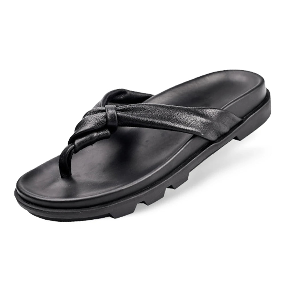 2025 Winter Trendy Men's Genuine Leather Sandals Breathable Flip Flops Non-Slip Design for Outdoor Beach Party Customizable for