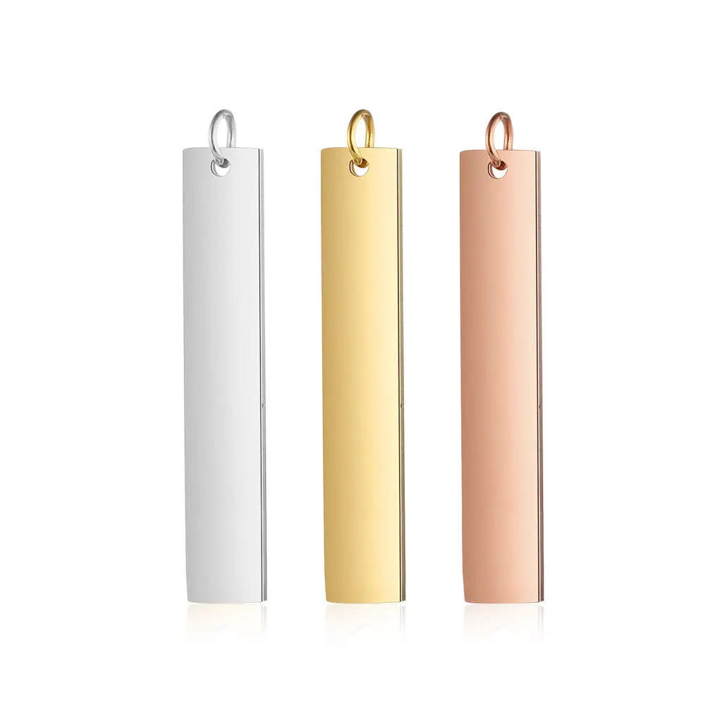 Personalized Custom Engraving Name Blank Style Silver/Gold/Rose Gold Stainless Steel Vertical Bar  Necklace Bracelet Pendant
