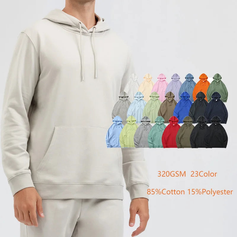 Men Sports Gym Hoodies Cotton Solid Color Pullover Hoodie Sweatshirt