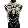 Exaggerated Atmosphere Imitation Pearl Shawl Necklace Vintage Handmade Beaded Necklace Accessories Necklace Body Chain
