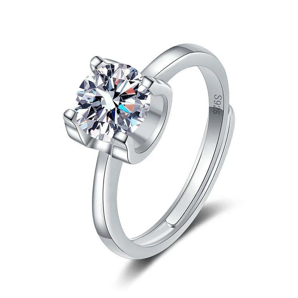 1 Carat New Model Bull Head Design 925 Sterling Silver Moissanite Engagement Ring for Women Luxury Adjustable Size Jewelry