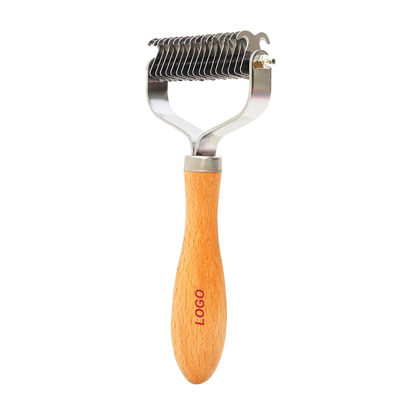OEM ODM Double-sided Stainless Steel Teeth Wooden Handle Pet Cat Dog Hair Dematting & Deshedding Grooming Rake Comb Brush Tool