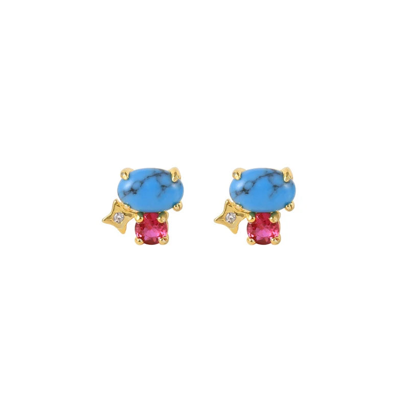 Factory New Design Sterling Silver Inlaid Ruby Round Pierced Earrings for Women
