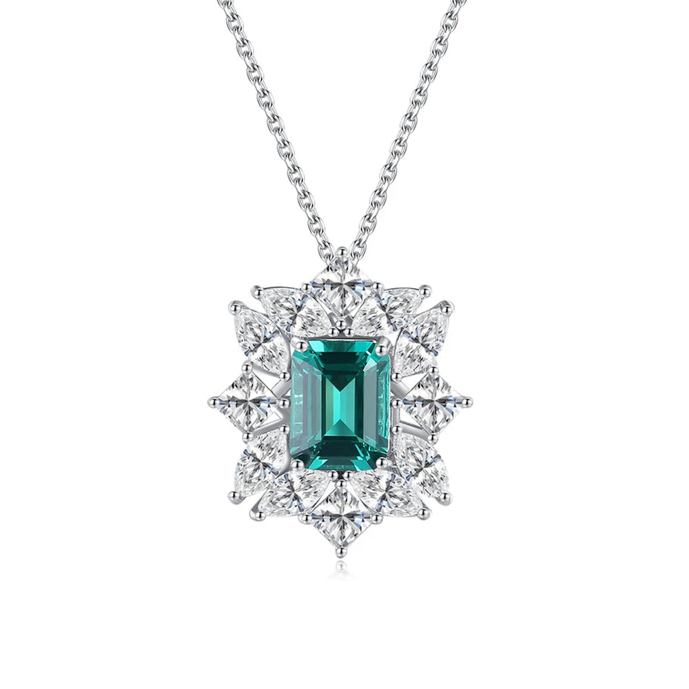 Daidan Silver Necklace 925 Sterling Womens Luxury Green Zircon Gemstone Pendant Leaf Necklace