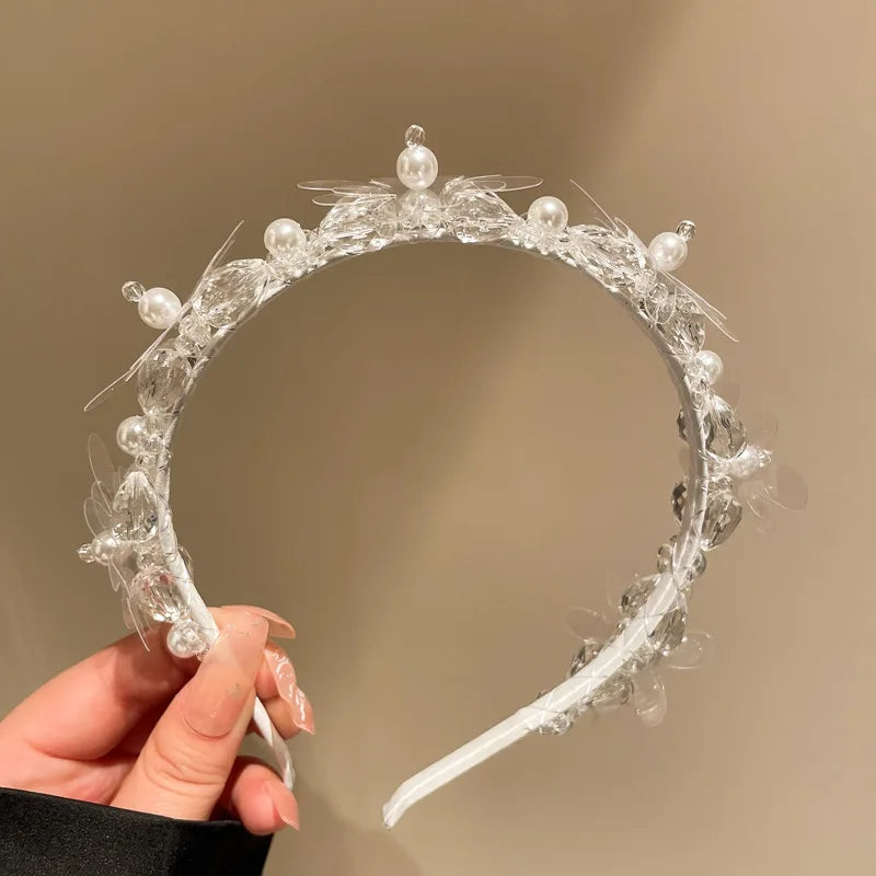 Finestyle New Trend Wedding Accessories Flower Crystal Pearl Top Headband Wedding Headband Crystal Bridal Hair Accessories
