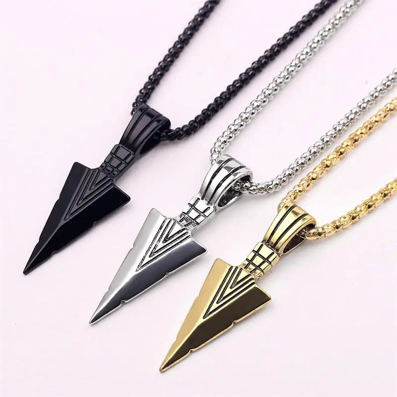 Gold Silver Black Collier Femme Arrow Head Mens Necklaces Men'S Fashion Jewelry Arrow Head Pendant Long Chain Necklaces