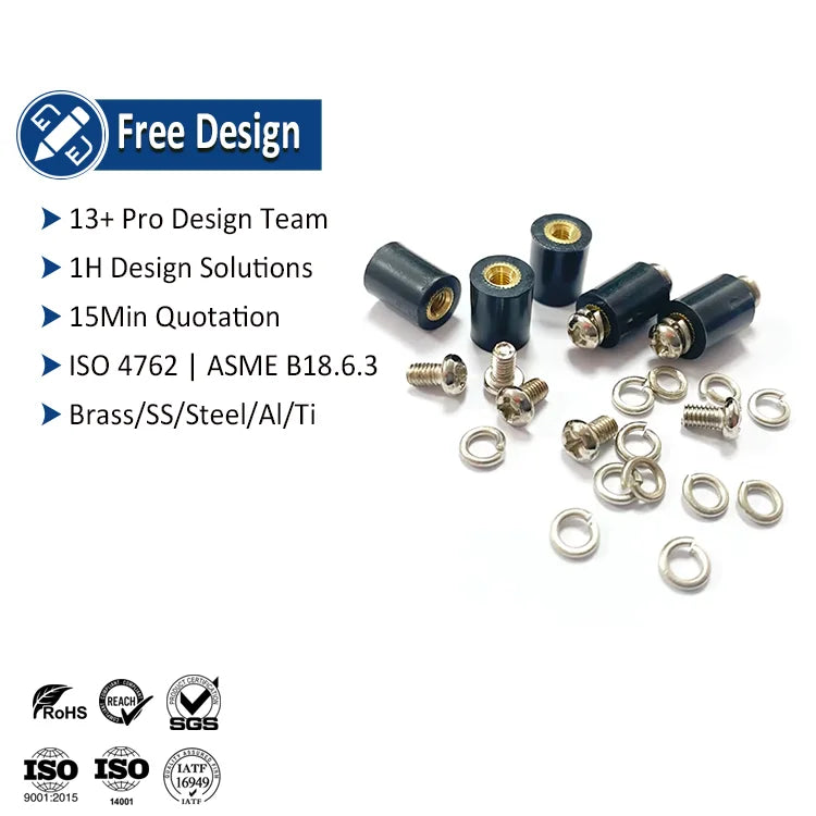 M3 Black Plastic Round Standoff Brass Insert Nuts Combination Screw Spring Washer Column Screw
