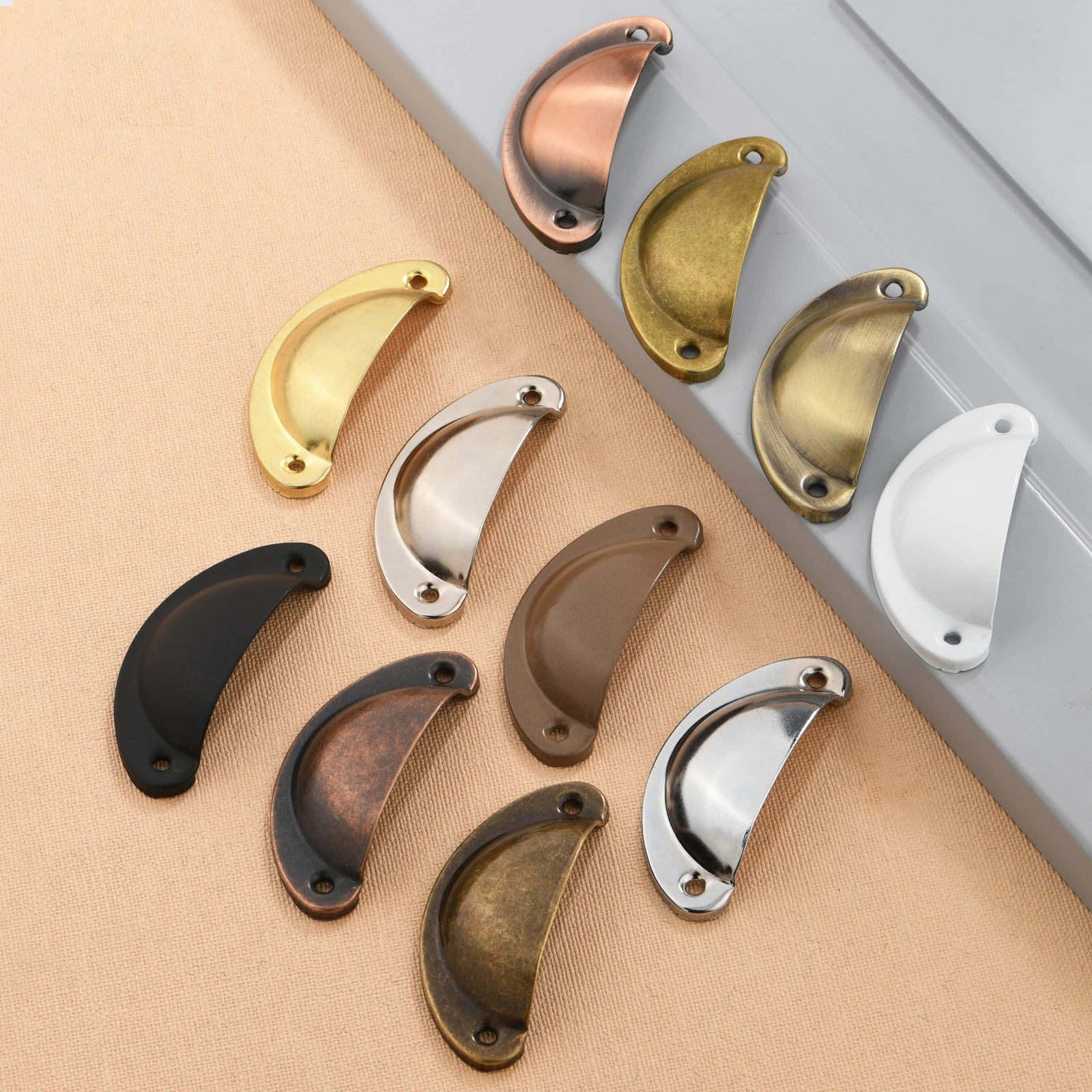 82MM Antique Drawer Shell Handle Iron Sheet Retro Semi Circular Medicine Cabinet Home Decoration Old-fashioned Furniture