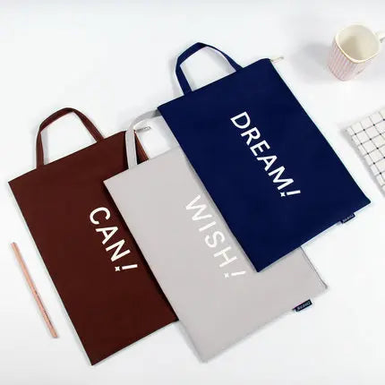 Custom Korean Style Zipper Stationery Cute File Bag Large Capacity Simple Canvas Student Paper Bag