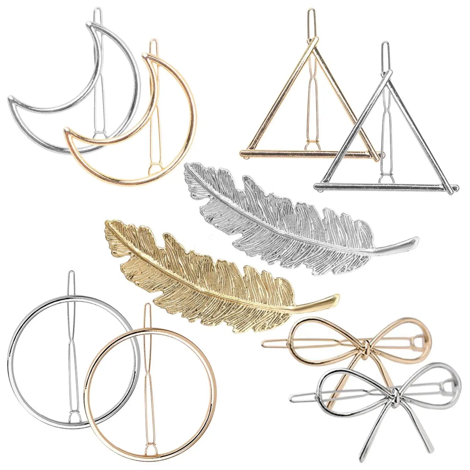 Minimalist Dainty Alloy Hair Clip Gold Silver Hollow Geometric Hairpin with Circle Triangle Moon Design Hair Accessories