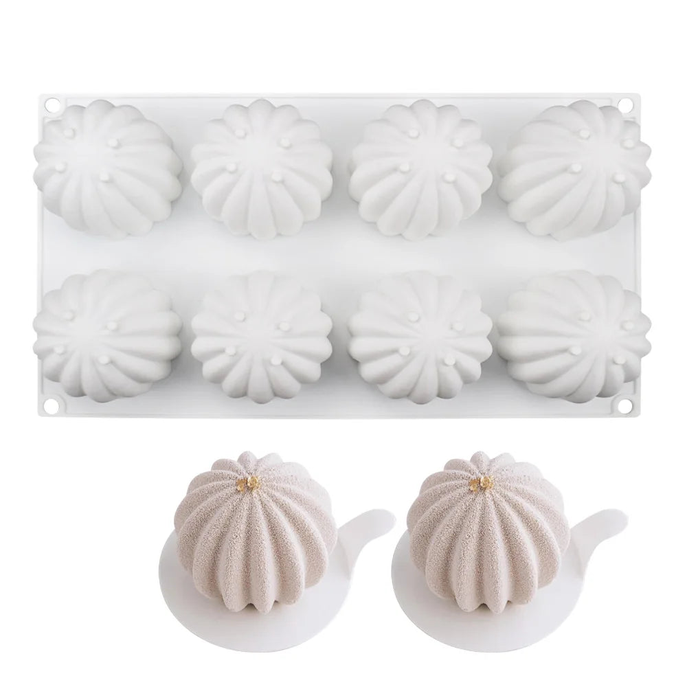 8 Cavity Cactus Mousse Cake Mold Striped Ball Circular Pattern Food Grade Silicone Mold Chocolate Baking Appliances B7-92