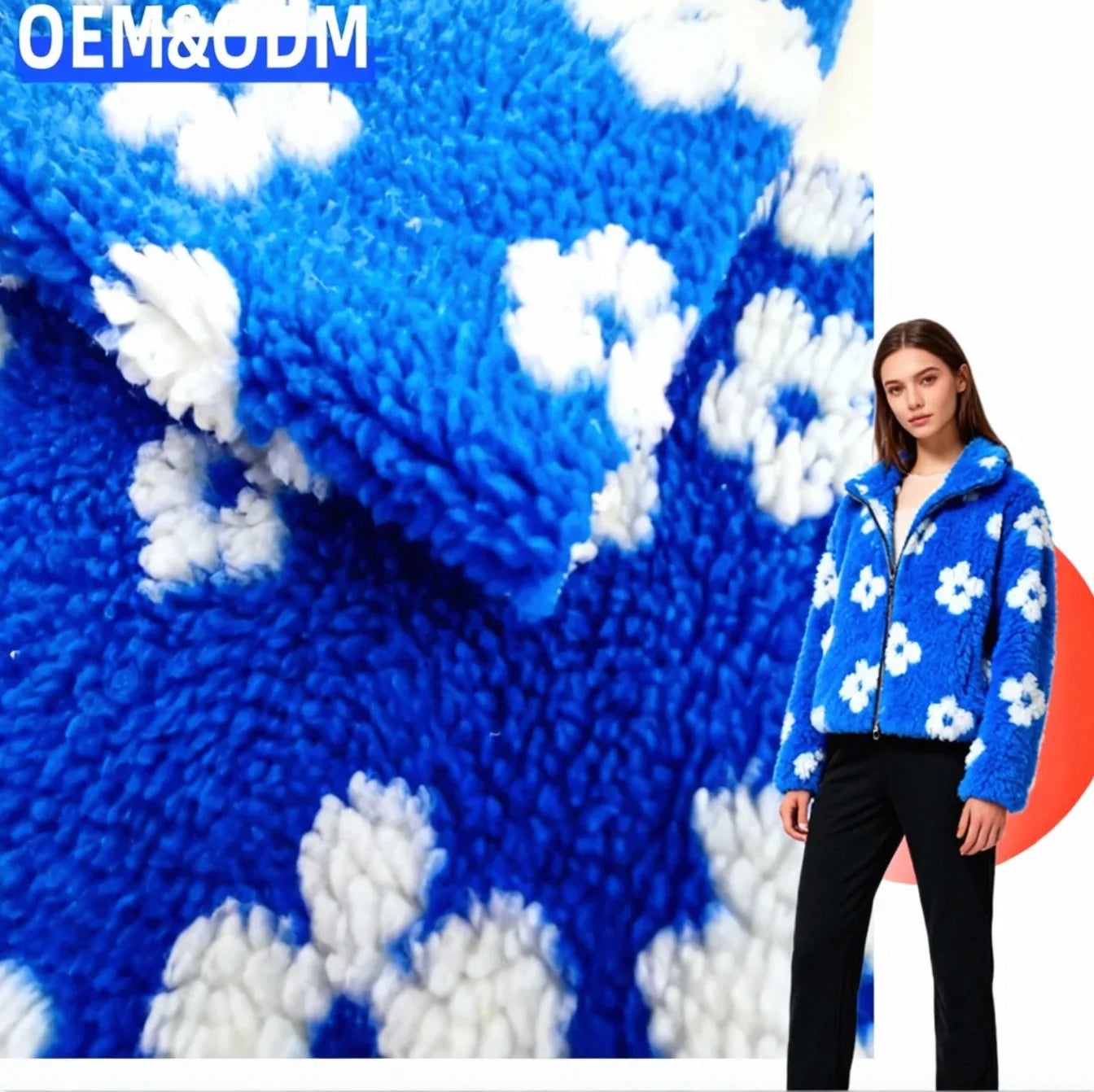 Customized Colors Coat Jacket Sherpa 100% Polyester Knitted Flower Jacquard Lamb Wool Faux Fur Plush Sherpa Fleece Fabric