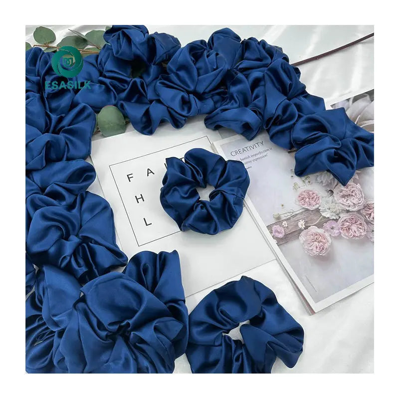 Wholesale High Quality Blue 6cm Skinny 100% Pure 6A Grade Mulberry Silk OEKO-TEX Certified Scrunchie