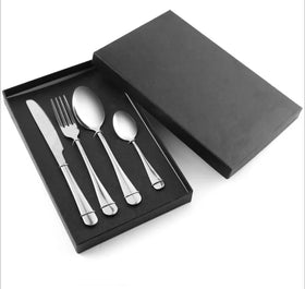Wedding Luxury Stainless Steel Mirror Polish 4PCS Classic Flatware Set with Silverware & Dinnerware Gold Gift Box