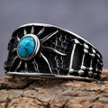 Handmade Stainless Steel Vintage Silver Master Sun Blue Turquoise Stone Signet Rings for Men Women Size 7-15
