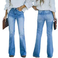 RNSHANGER Fashion Women's Classic Jeans Blue Washed Vintage Style Streetwear Mid-Length Waist Pocket Design Jeans for Summer