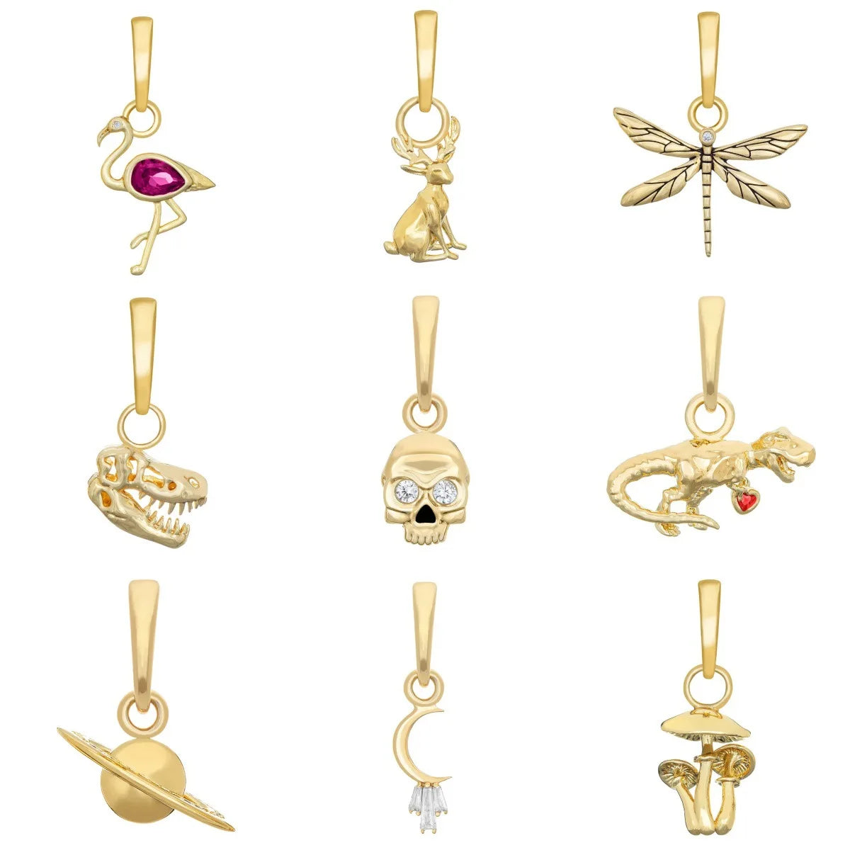 Diy Necklace Bracelet Copper Gold Plated Charms Multi-Style Geometric Rocket Skull Dinosaur Planet Cactus Moon Dragonfly Pendant