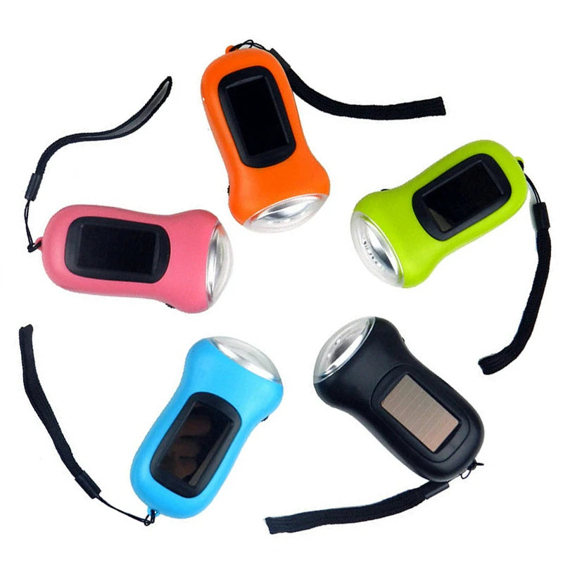 Portable Hand Crank LED Solar Flashlight Torches Light Glare Lamp for Camping Hiking Outdoor