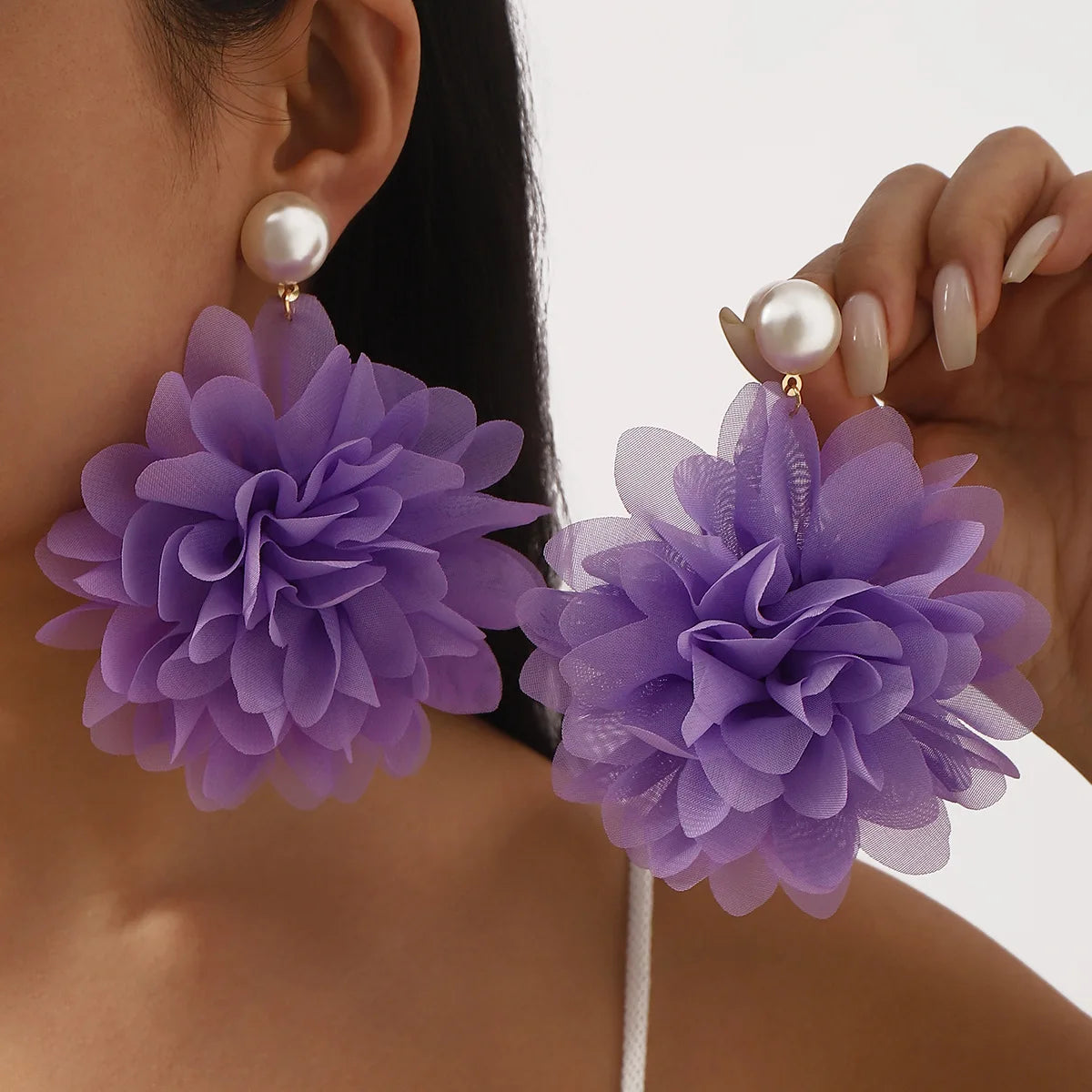 KAIMEI 2025 New Arrival Fashion Jewelry Summer Sweet Flower Earrings Fashion Design Casual Holiday Fabric Pearl Earrings
