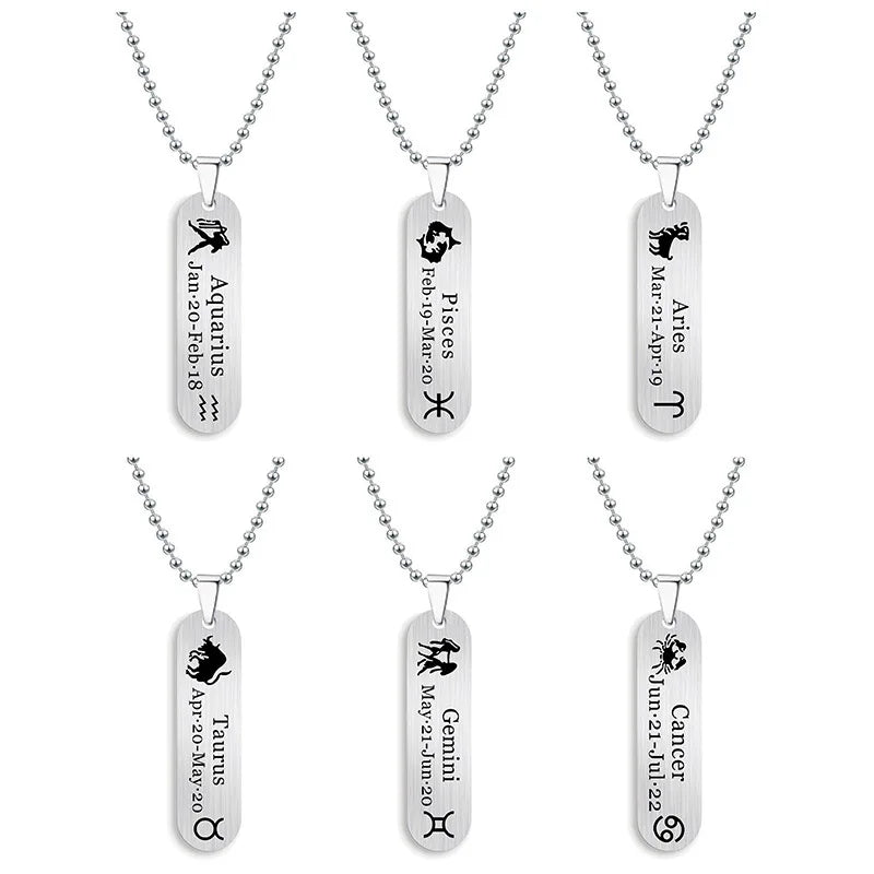 New Classic Zodiac Stainless Steel Necklace Silver Plated Men Beaded Necklace Titanium Necklace for Unisex