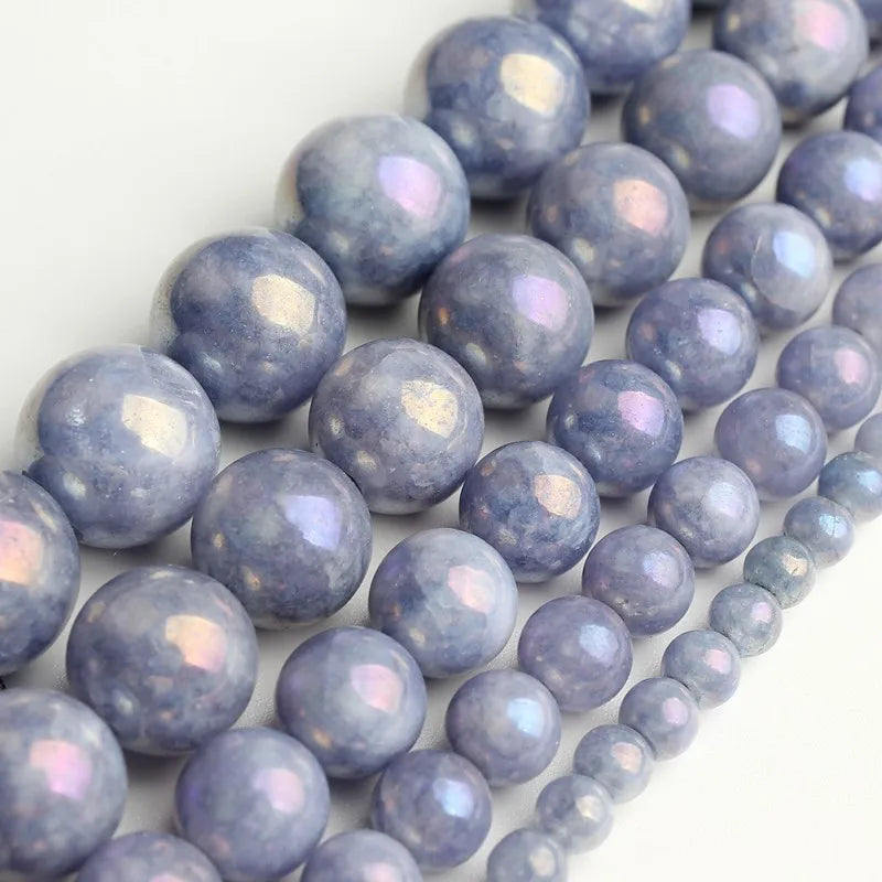 Wholesale Round Dark Blue Electroplated Angelites Stone Loose Beads for Bracelet Necklace DIY Handmade