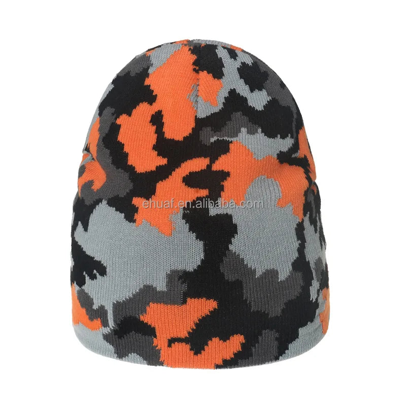 Adult Warm Winter Sport Winter Hat Camouflage Beanie Camo Classic Skull Knitted Warm Knitted Jacquard Dobby Beanie