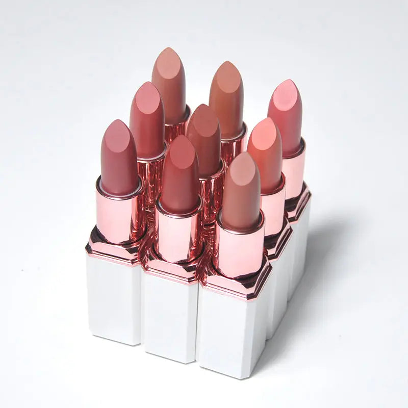 Luxury Makeup Private Label 9 Colors Low Moq Matte Lipstick Vegan No Logo Cream Lipstick Cruelty Free