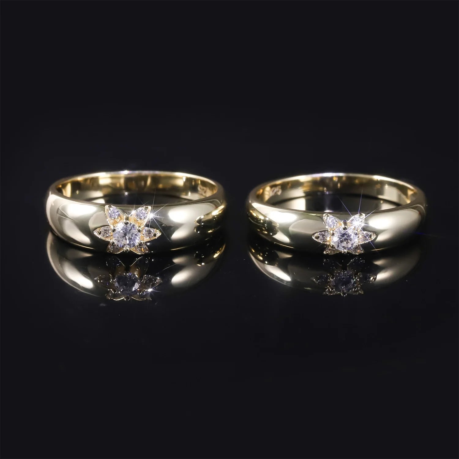 KH550 Abiding Unique Design 14K Gold Plated Chunky Nail Rings Flower Ring Couple Moissanite 925 Sterling Silver Ring Set