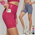 Women High Waist Side Pocket Biker Shorts Athletic Tummy Control Fitness Gym Wear Workout Running Yoga Shorts