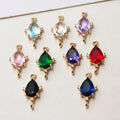 Shiny Brass Gold CZ Rainbow Crystal Geometric Water Drop Pendant Connector for Necklace Making Charms